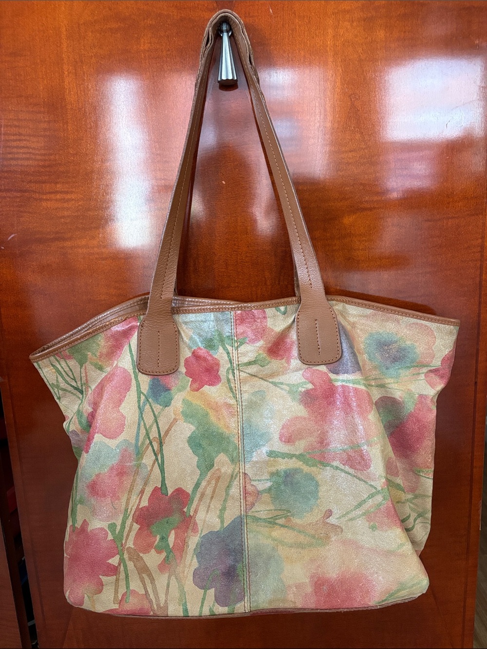 Maurizio Taiuti Bag Italy Large Watercolor Floral Leather Tote